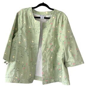Blair Womens 2XL Floral Print Open Front Green Jacket Cottagecore Spring Summer